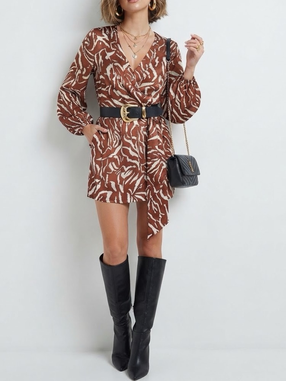 ✨ NWT Fashion Nova Brown Zebra Animal Print Wrap Mini Dress Plus Size 3X❤️